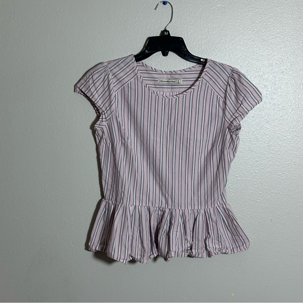 Abercrombie & Fitch Women Stripe Pink Peplum Top Blouse size Small